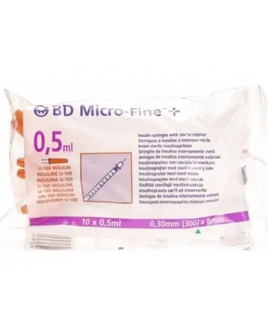 BD Σύριγγες Ινσουλίνης 0,5ml 30Gx8mm, 10 Τεμαχίων
