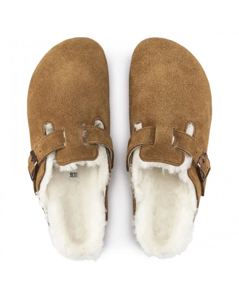 Birkenstock Παντόφλα Boston Shearling Suede Leather Leve Mink (Narrow)