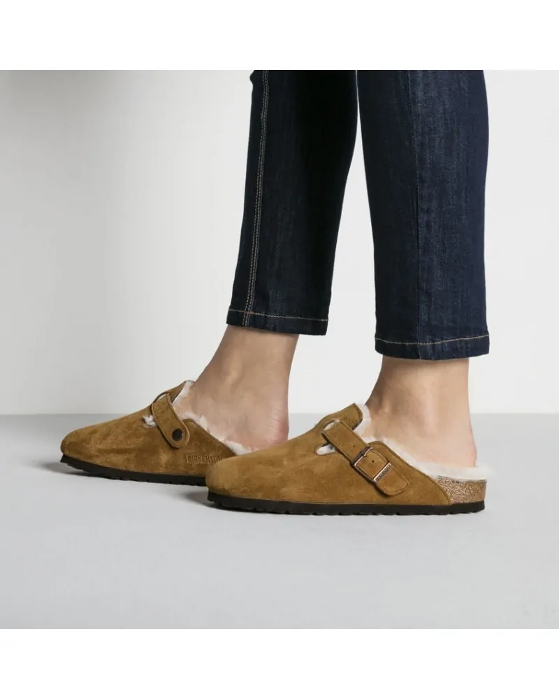 Birkenstock Παντόφλα Boston Shearling Suede Leather Leve Mink (Narrow)