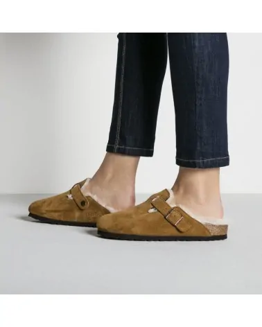 Birkenstock Παντόφλα Boston Shearling Suede Leather Leve Mink (Narrow)