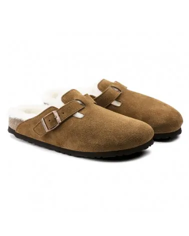 Birkenstock Παντόφλα Boston Shearling Suede Leather Leve Mink (Narrow)