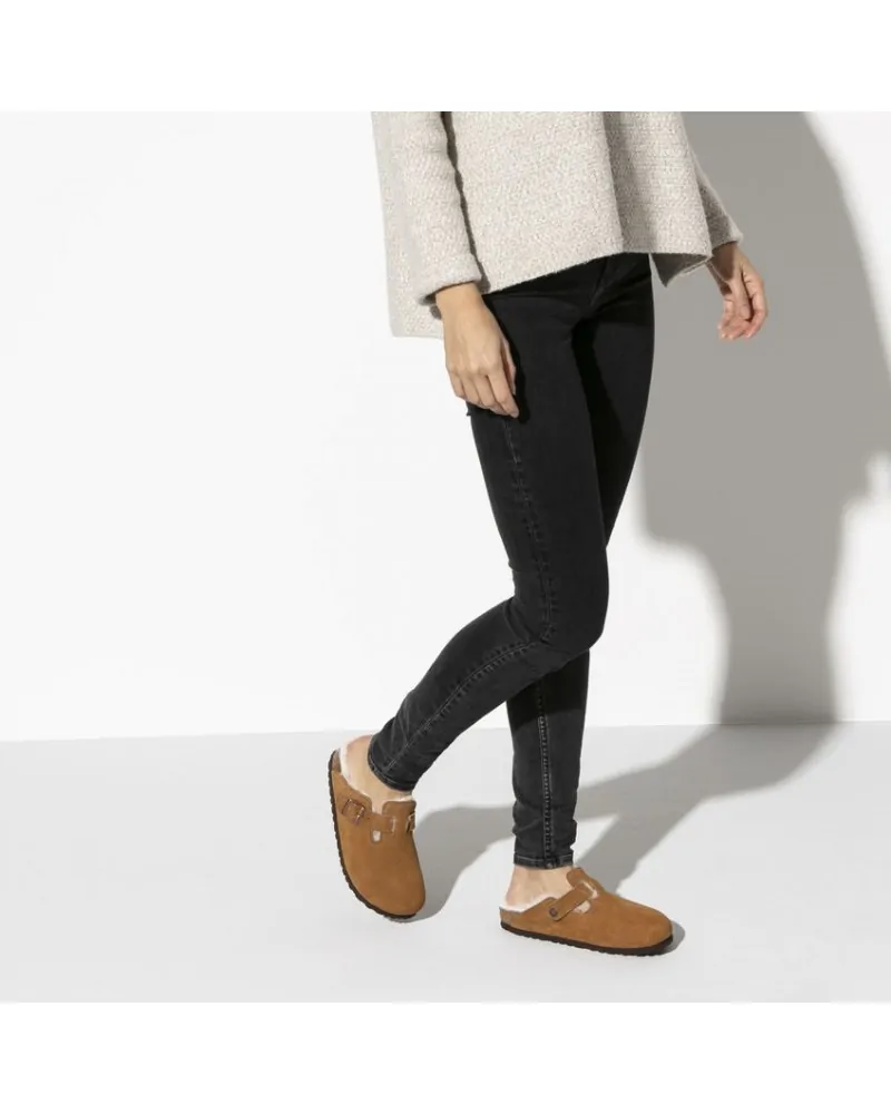 Birkenstock Παντόφλα Boston Shearling Suede Leather Leve Mink (Narrow)