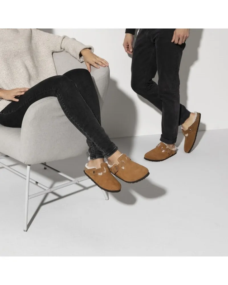 Birkenstock Παντόφλα Boston Shearling Suede Leather Leve Mink (Narrow)