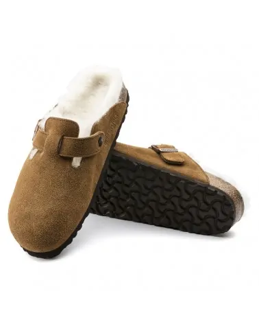 Birkenstock Παντόφλα Boston Shearling Suede Leather Leve Mink (Narrow)