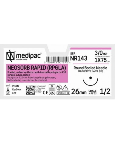 Medipac Ράμμα Ταχείας Απορρόφησης Neosorb 3/0 75cm 1/2 Στρογγυλή Βελόνα