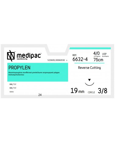 Medipac Ράμμα Propylen 4/0 75cm 19mm 3/8 Κόπτουσα