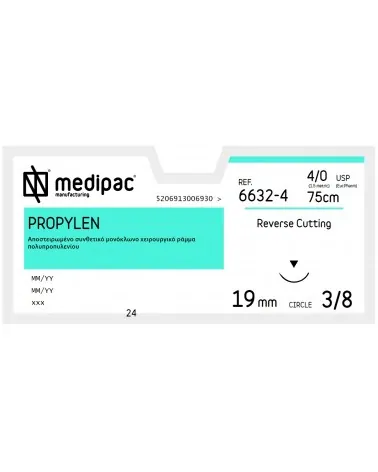 Medipac Ράμμα Propylen 4/0 75cm 19mm 3/8 Κόπτουσα 6632-4