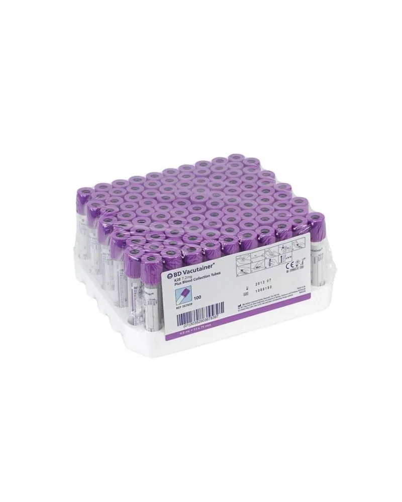 BD Σωληνάρια Αιμοληψίας Vacutainer Plus 3.6mg EDTA K3 Tubes 13x75mm 2ml μωβ πώμα 100 τεμάχια 367836