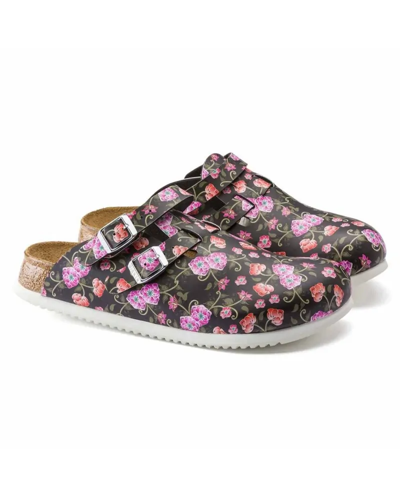 Birkenstock Γυναικείο Αντιολισθητικό Σαμπό Kay SL Blooming Roses, Μαύρο-Λευκό