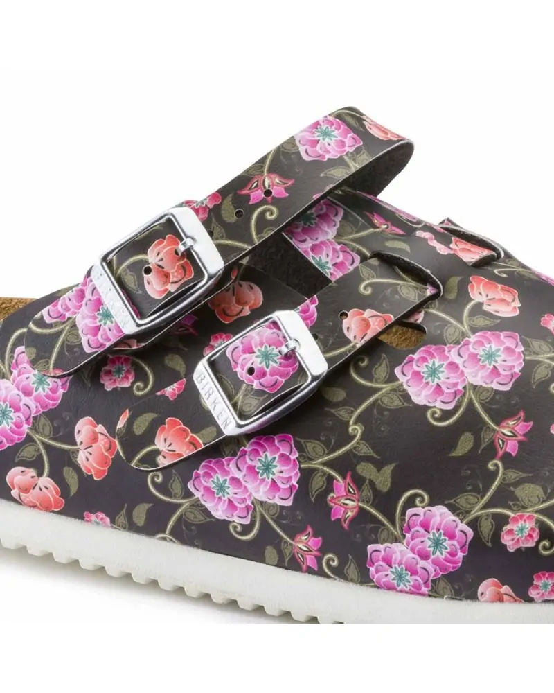 Birkenstock Γυναικείο Αντιολισθητικό Σαμπό Kay SL Blooming Roses, Μαύρο-Λευκό