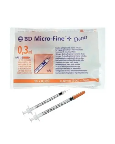 BD Σύριγγες Ινσουλίνης 0,3ml 30Gx8mm, 10 τεμάχια