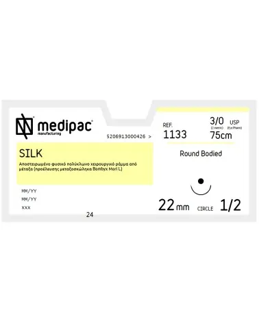 Medipac Ράμμα Μετάξι 3/0 75cm 22mm 1/2 Στρογγυλή 1133