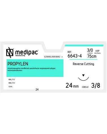 Medipac Ράμμα Propylen 3/0 75cm 24mm 3/8 Κόπτουσα 6643-4