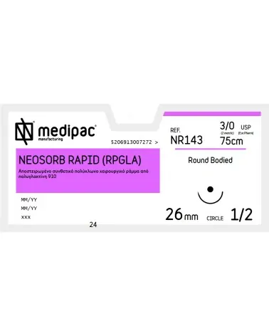 Medipac Ράμμα Ταχείας Απορρόφησης Neosorb 3/0 75cm 26mm 1/2 Στρογγυλή Βελόνα NR143