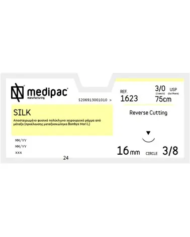 Medipac Ράμμα Μετάξι 3/0 75cm 16mm 3/8 Κόπτουσα 1623