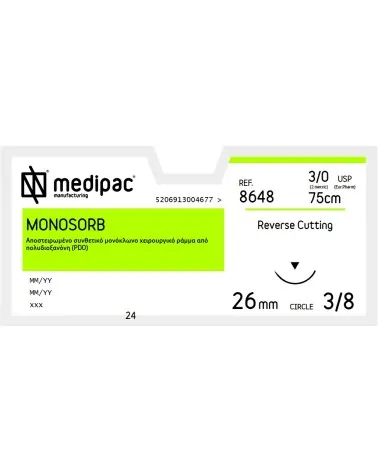 Medipac Ράμμα Monosorb 3/0 75cm 26mm 3/8 Κόπτουσα 8648