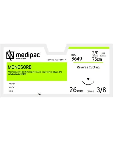 Medipac Ράμμα Monosorb 2/0 75cm 26mm 3/8 Κόπτουσα 8649