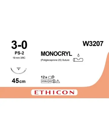 Ethicon Ράμμα Monocryl 3/0 45cm 19mm 3/8c Κόπτουσα W3207