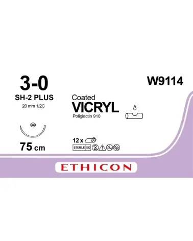 Ethicon Ράμμα Vicryl 3/0 75cm 20mm 1/2c Στρογγυλή Βελόνα W9114