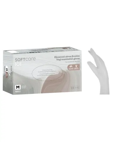 Soft Care Γάντια Βινυλίου Ice χωρίς Πούδρα Λευκά, 100 τεμάχια