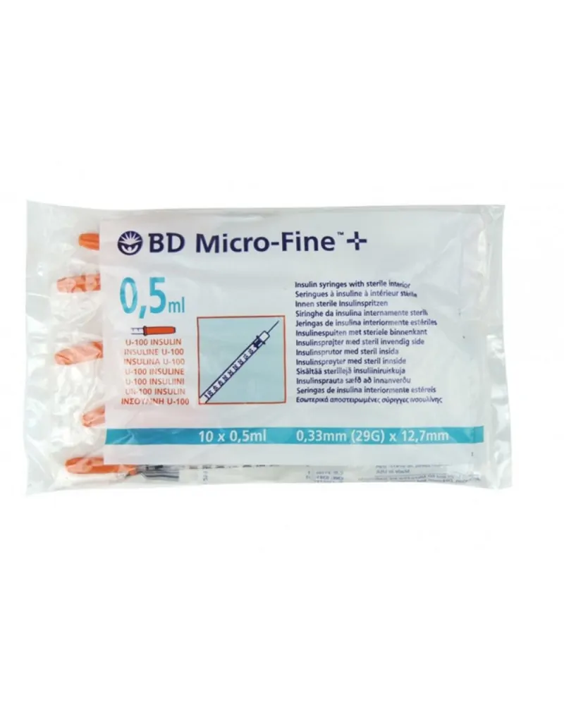 BD Σύριγγες Ινσουλίνης 0,5ml 29Gx12.7mm, 10 τεμάχια