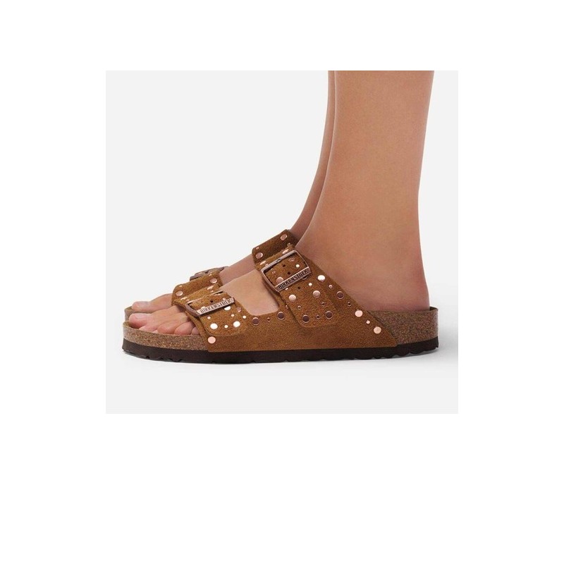 Birkenstock Παντόφλα Arizona BS Leather (Narrow), Rivet Leve Mink