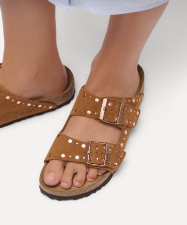 Birkenstock Παντόφλα Arizona BS Leather (Narrow), Rivet Leve Mink