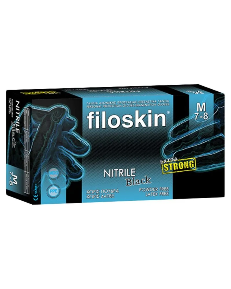 Filoskin Γάντια Νιτριλίου Extra Strong Μαύρα Χωρίς Πούδρα, 100 τεμάχια