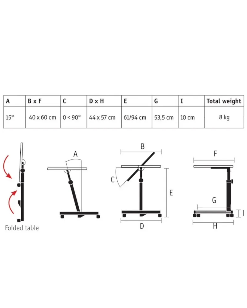 Gima Τραπεζάκι Κρεβατιού Τροχήλατο